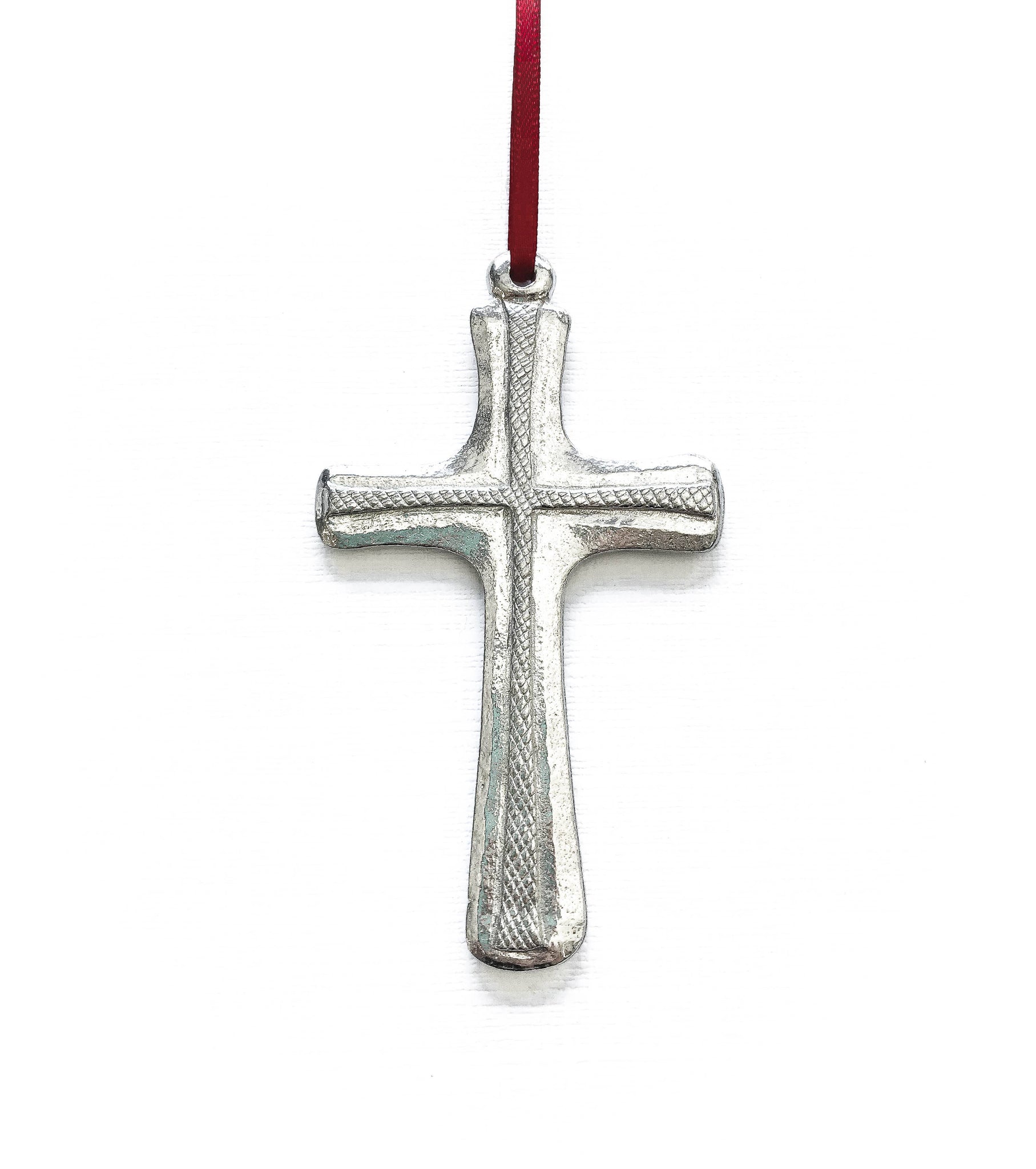 Handmade Religious Cross Christmas Ornament Pewter