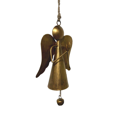 Burnished Gold Praying Valentine Angel Jingle Bell/Jute Rope