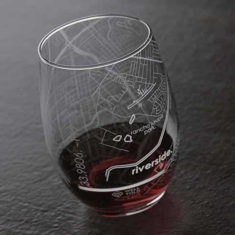 Riverside CA Map Stemless Wine Glass