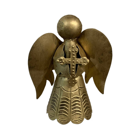 Upcycled Metal Easter Angel with Cross Tabletop Figure