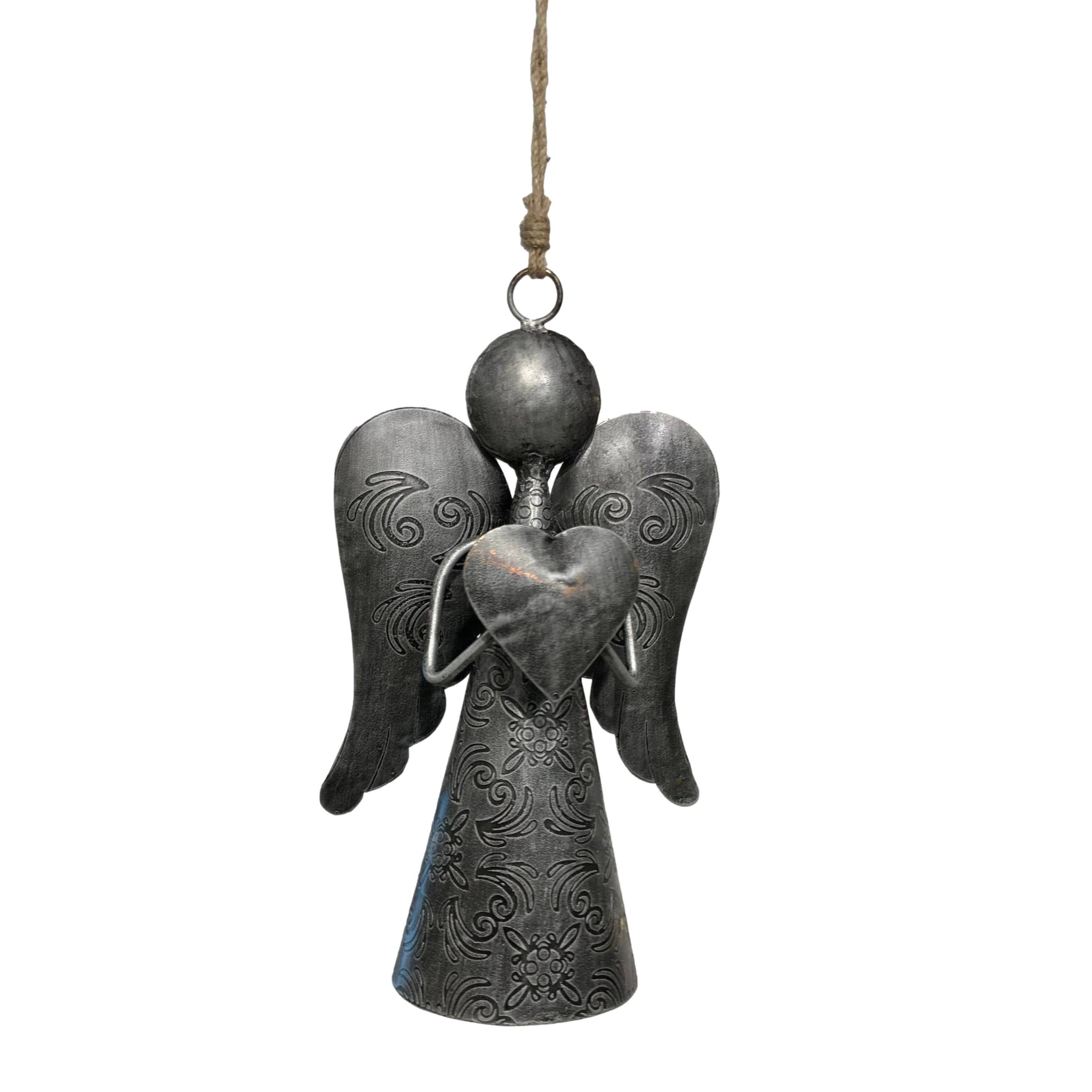 Etched Easter Angel Bell Pendant/Jute Rope Hanger